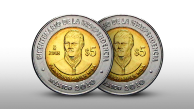 Las monedas conmemorativas de 5 pesos, que actualmente se venden en plataformas como Mercado Libre por cifras de hasta 250 mil pesos.