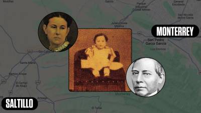 En cuadro, Margarita Maza, su hijo Antonio y su esposo Benito Juárez.