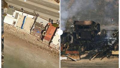 Fotografías comparativas del antes y después de los incendios que azotaron en diversas zonas de Los Ángeles, California.