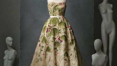 Vestido May, de la colección primavera-verano 1953 de Dior, con hierbas en flor y tréboles silvestres grabados en organza con hilo de seda.