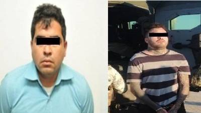 Daniel Menera Sierra (de playera celeste) y Ricardo González Sauceda ( de playera de rayas) fueron identificados por autoridades como operadores criminales en Coahuila.