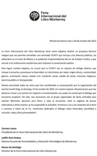 $!Censura la Feria del Libro de Monterrey la lectura ‘Cuenti Drag’: Cancelan el evento