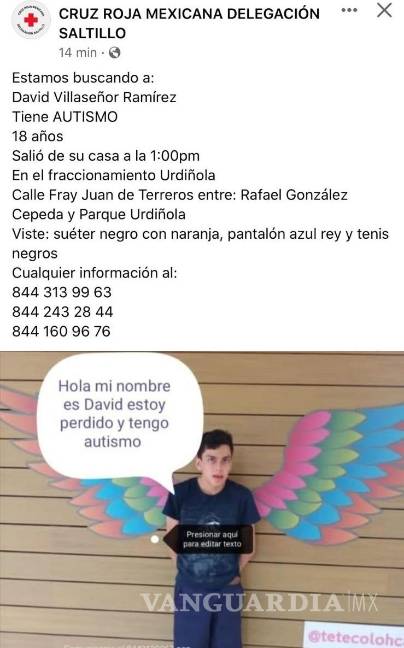 $!Saltillo se une en la búsqueda de David; localizan a menor a pocas horas de reporte
