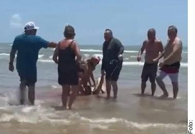 Los turistas fueron evacuados de la playa ante el peligro después del ataque a un hombre y una mujer.
