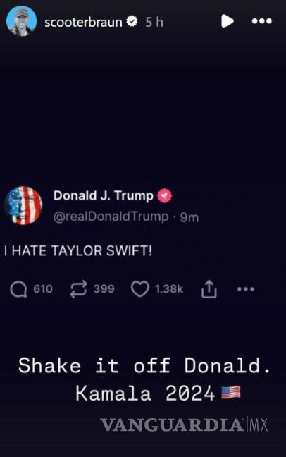 $!¡La guerra está cantada! Expresa Donald Trump su odio a Taylor Swift y Kamala Harris sale a su defensa