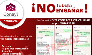 La Conavi advierte a la población sobre falsos gestores que solicitan pagos y datos personales para acceder al programa “Vivienda para el Bienestar”; todo trámite es gratuito y directo.