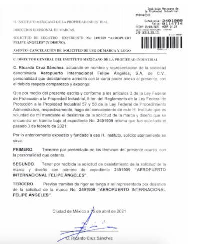 $!Cancelan solicitud de registro del logo del Aeropuerto Felipe Ángeles