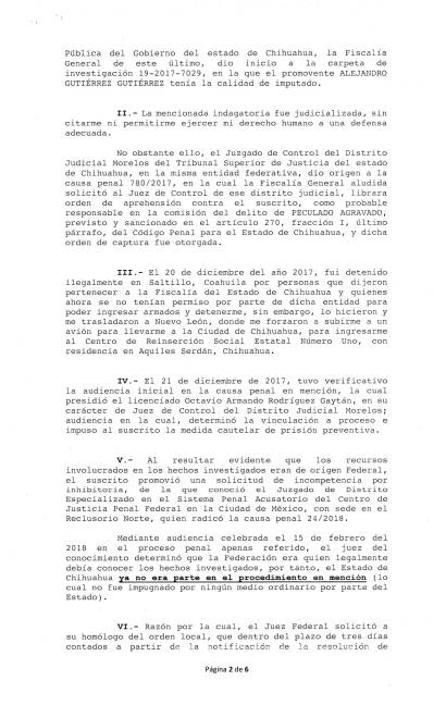 $!Alejandro Gutiérrez presenta denuncia contra Gobierno de Chihuahua por privación ilegal de la libertad