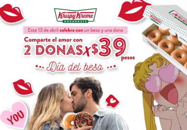 Disfruta de una variedad de donas que se ajustan a cada estilo de beso, desde tiernos hasta apasionados y juguetones. La promoción es válida solo el 13 de abril en todas las tiendas Krispy Kreme.