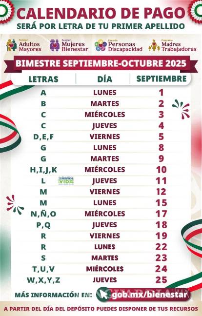 $!Pensión del Bienestar... ¡Ya hay calendario oficial de pagos de los 6 mil 200 pesos del bimestre septiembre-octubre!