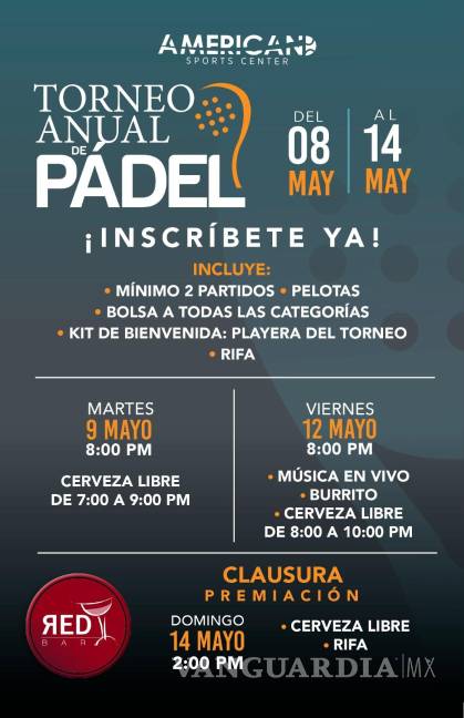 Anuncian torneos anuales de pádel y tenis en American Sport Center