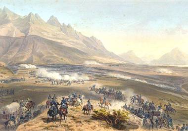 Representación en óleo de la Batalla de la Angostura.