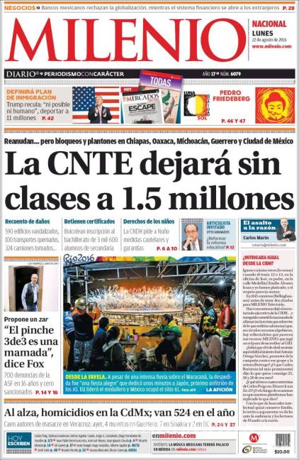 $!Titulares Prensa Nacional 22/08/2016