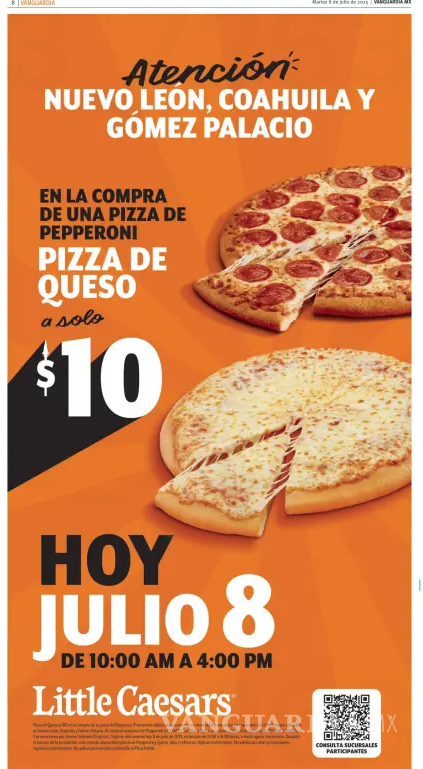 $!¡Pizza a $10 pesos, solo HOY! Little Caesars lanza promoción en Nuevo León, Coahuila y Durango