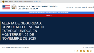 El Consulado General de los Estados Unidos en Monterrey alertó sobre múltiples robos recientes en la carretera 85D en Nuevo León.