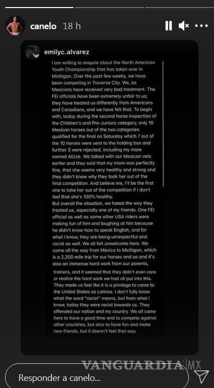 $!Canelo replica historia de Emily en su cuenta de Instagra,