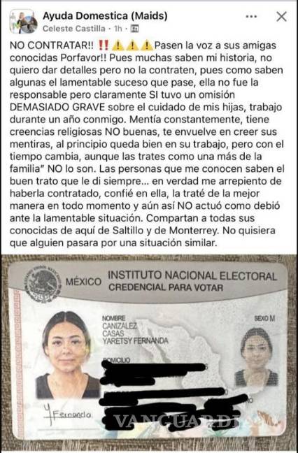 $!A través de páginas de Facebook, la familia de las menores saltillenses compartió su sentir sobre el trabajo de la niñera.