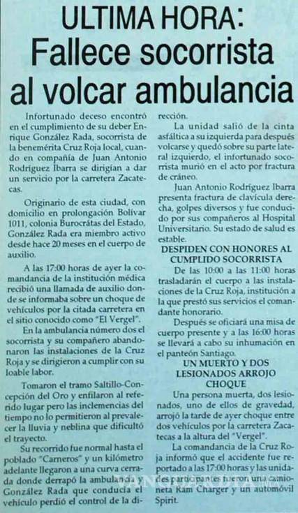 $!El 31 de diciembre de 1993 así apareció la nota del fallecimiento de Enrique González en este medio.