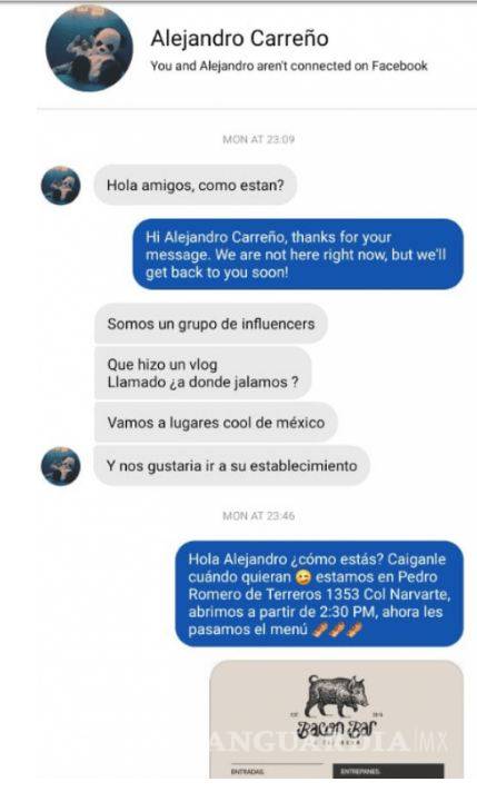 $!Exhiben a 'influencers' gorrones; restaurante de CDMX responde a 'youtuber' y se hace viral