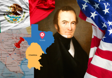 Representación de Stephen Austin y su relación con Texas y Coahuila.