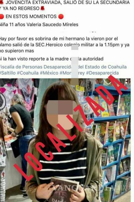 $!Valeria Saucedo, menor desaparecida en Saltillo.