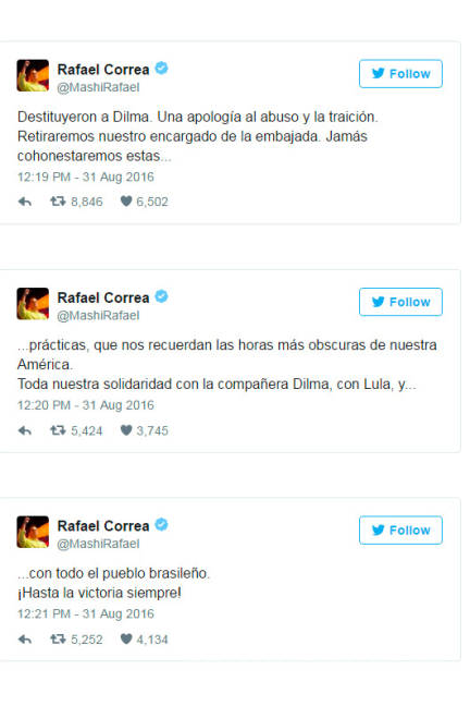 $!Gobiernos de izquierda latinoamericanos condenaron la destitución de Rousseff, fue &quot;golpe de Estado&quot;