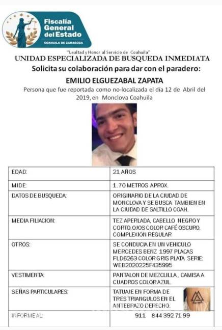 $!Buscan en Saltillo y Monclova a sobrino de regidor reportado como desaparecido