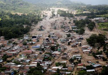 Vista aérea de un barrio afectado por la avalancha en Mocoa, en abril de 2017.