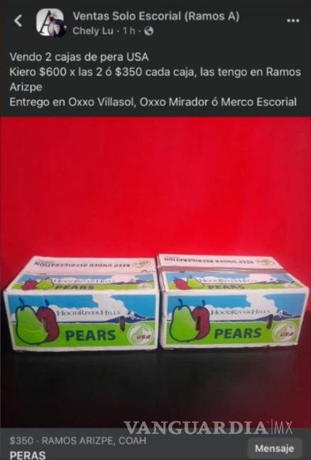 $!Venden en redes sociales cajas de peras saqueadas tras accidente en Ramos Arizpe.