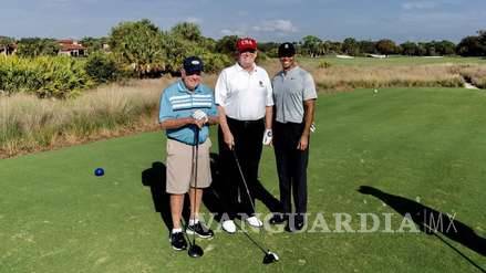 $!Trump se divierte jugando golf con Jack Nicklaus y Tiger Woods