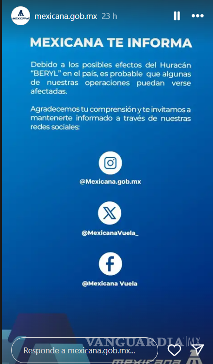 $!Mexicana frena vuelos ante llegada de huracán Beryl a Quintana Roo y Yucatán