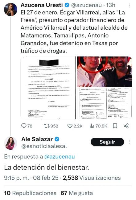 $!Ale Salazar, morenista de Coahuila, responde a través de Twitter a la detención de Édgar Villarreal, alias “El Fresa”, pero aún no ha ofrecido una postura oficial del partido.