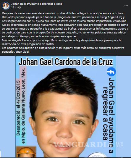 $!Así se vería actualmente el pequeño Johan Gael; su familia lo sigue buscando