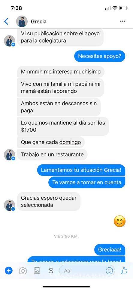 $!Comunidad estudiantil se une para becar a joven de Saltillo