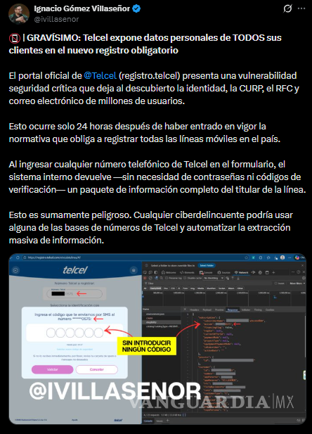 $!Telcel afirma que ‘tus datos están seguros’ ante denuncia de datos de usuarios expuestos