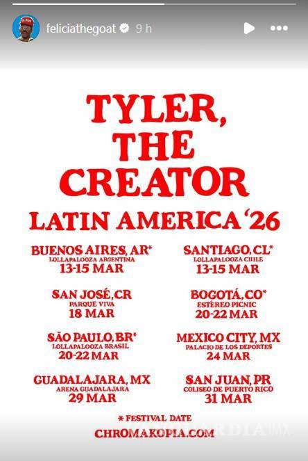 $!Anuncio oficial mostrando las fechas latinoamericanas de la gira “Chromakopia: The World Tour”.