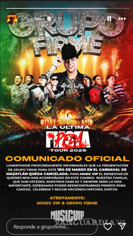 $!Grupo Firme cancela presentación en Carnaval de Mazatlán; Fiscalía BC investiga amenaza