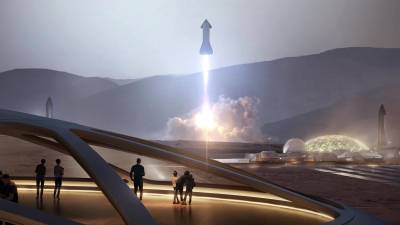 Una representación de SpaceX de la colonia propuesta en Marte incluye una cúpula gigante para la vida comunitaria.