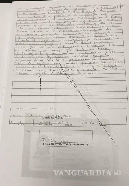 $!Declaración de Tere T. de Rivera donde da cuent ... c hecho no fue considerado por la Fiscalía.