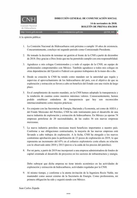 $!Juan Carlos Zepeda dejará en diciembre su cargo como titular de la CNH