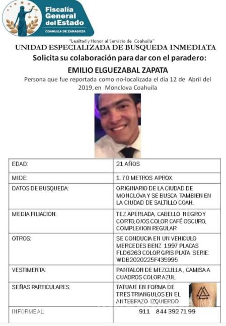 $!Aún sin noticias de estudiante desaparecido de Monclova