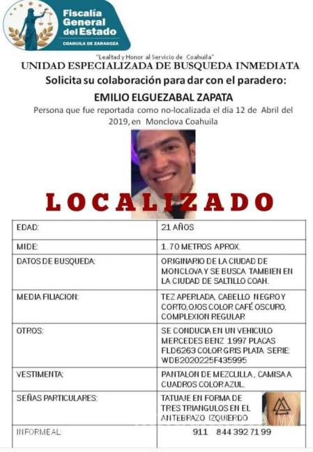 $!Localizan a estudiante de Monclova reportado como desaparecido