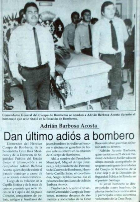 $!Imagen del diario del día 3 de enero de 1995, en el cual se informa del último adiós al socorrista y bombero.