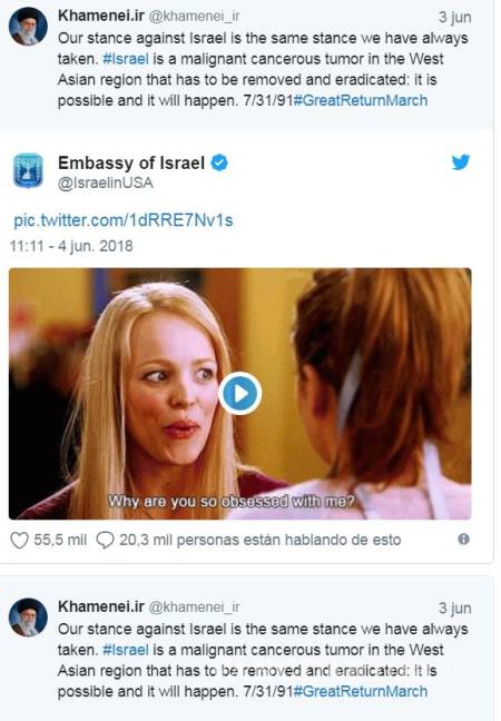 $!Con un GIF de 'Mean Girls' Israel responde a amenaza de Irán