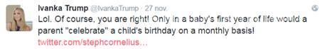 $!Redes se burlan de Ivanka Trump por error sobre su bebé