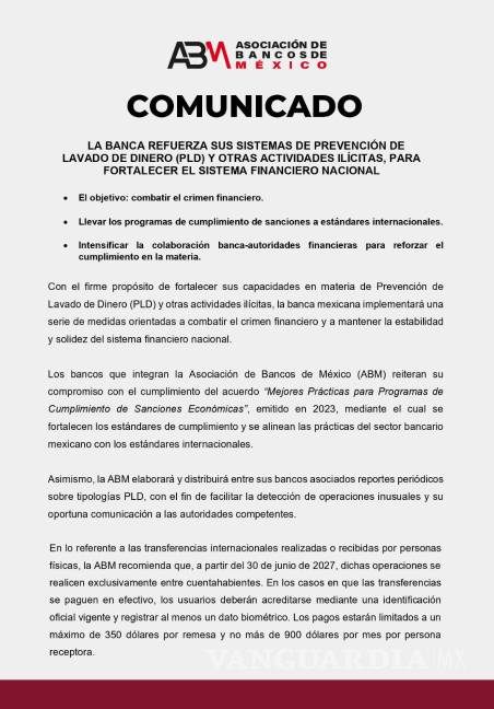 $!A partir de 2026, bancos pedirán INE para retirar o depositar dinero en efectivo