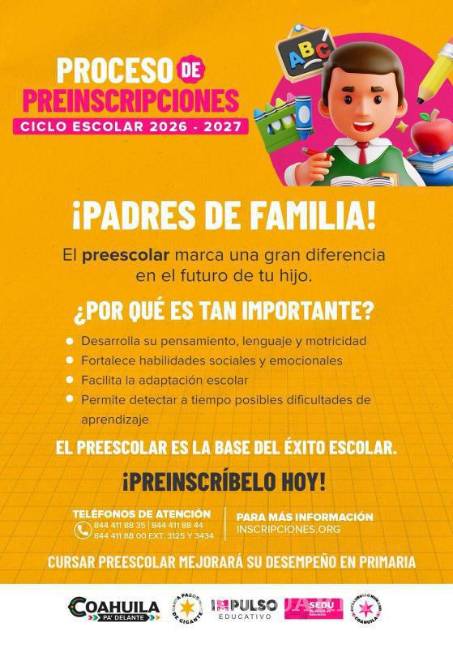 $!Coahuila: Llama Sedu a preinscribir a niñas y niños en Preescolar