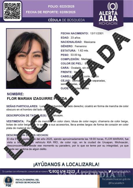 $!Fiscalía de Michoacán dicta medidas de protección para Marian Izaguirre; continúa hospitalizada en estado crítico