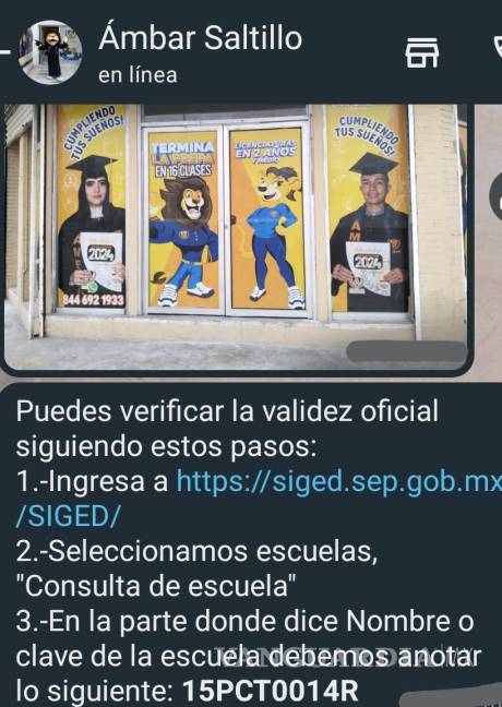 $!Información solicitada al Centro sobre su oferta académica y validez a través de WhatsApp.