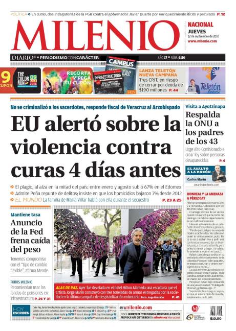 $!Titulares Prensa Nacional 22/09/2016